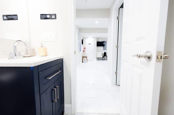 Interior view of a bathroom with modern fixtures