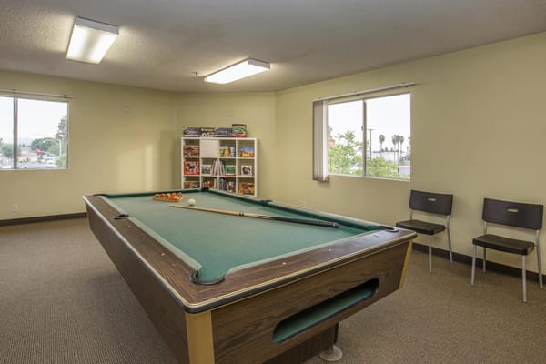 Interior view of a billiards room in a senior facility