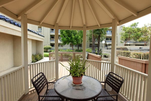 Outdoor gazebo with a peaceful garden view