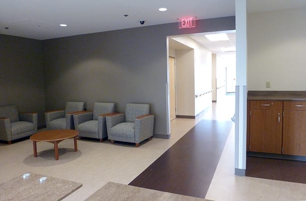 Interior view of a common area with seating