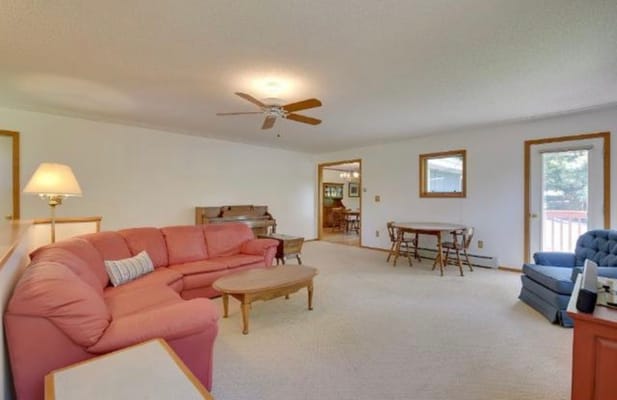 Cozy living area with couches and a table