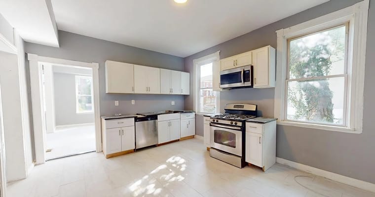 Bright and spacious kitchen with modern appliances