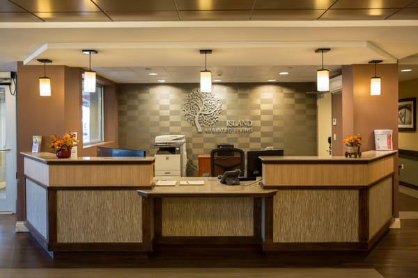 Modern reception area of Island Assisted Living facility