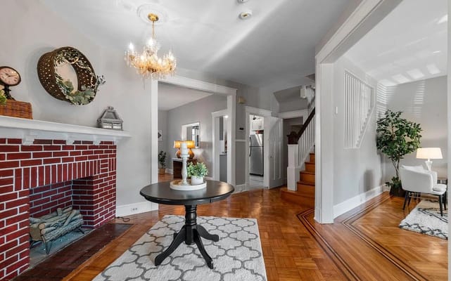 Cozy living room with a fireplace and decorative elements