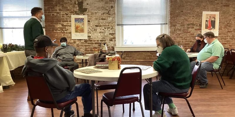 Residents participating in an indoor activity session