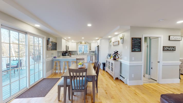 Bright dining area with a view of the outdoors