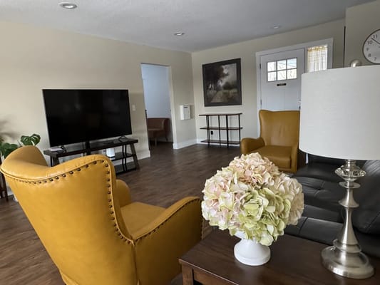 Bright common area with comfortable seating