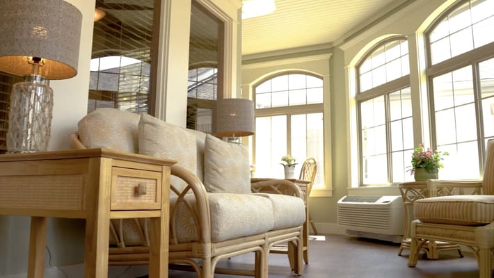 Comfortable seating in a bright common area