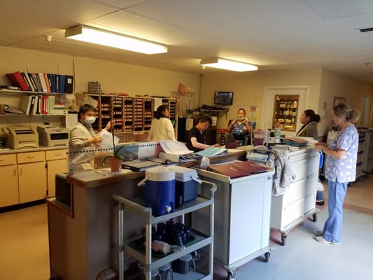 Medical staff working in the front office of a healthcare facility
