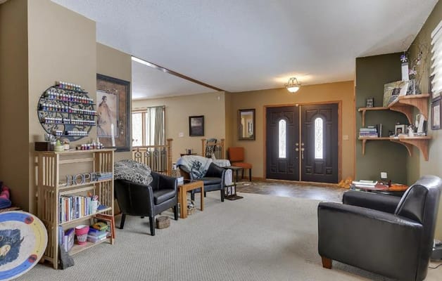 Comfortable living room with seating and decor