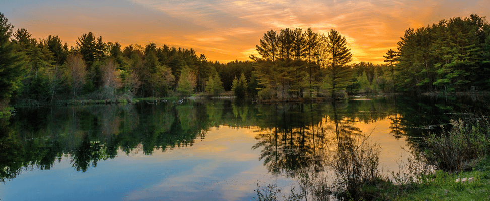 Scenic view of a serene lake at sunset