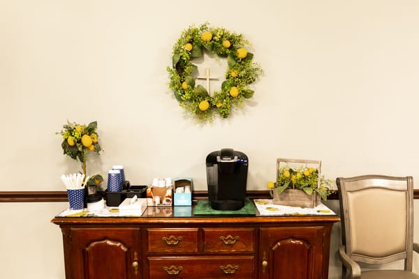 Coffee station with a decorative lemon wreath
