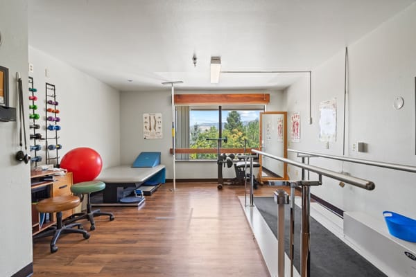 Rehabilitation space with equipment and natural light