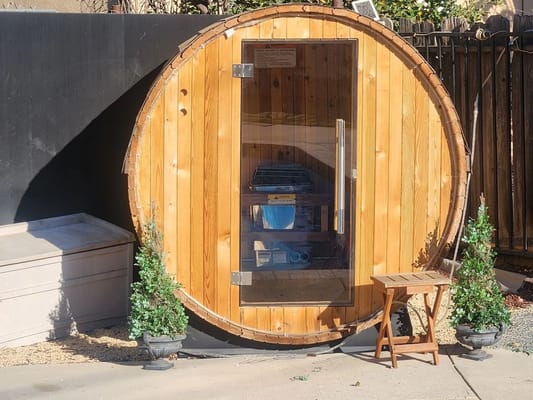 Outdoor sauna facility with wooden design