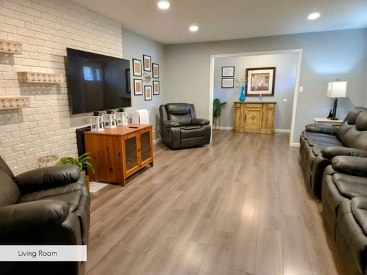 Cozy living room with seating and decor