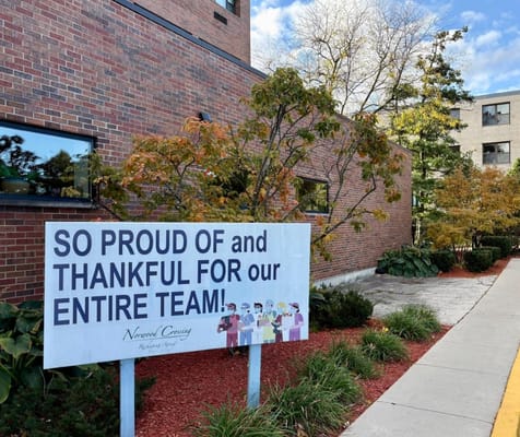 Outdoor sign expressing gratitude to the team at Norwood Crossing