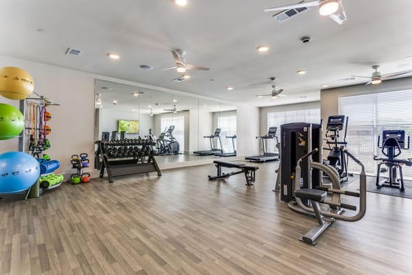 Interior view of a fitness room with gym equipment