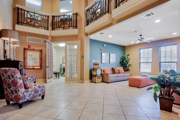 Bright and inviting lobby area with seating