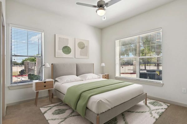 Cozy bedroom with natural light and simple decor