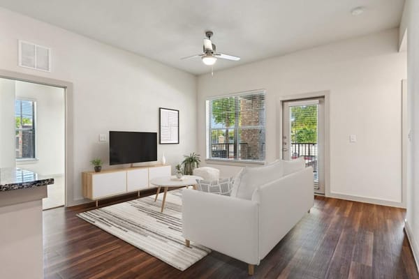 Bright, modern living room in a senior facility