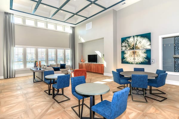 Bright and modern common area with seating