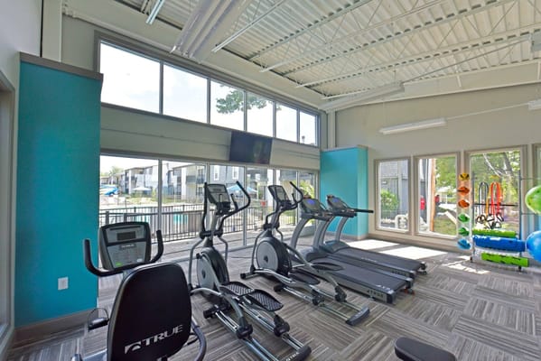 Interior view of a fitness room with exercise equipment