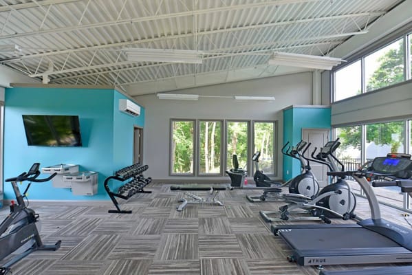 Interior of a fitness area with exercise equipment