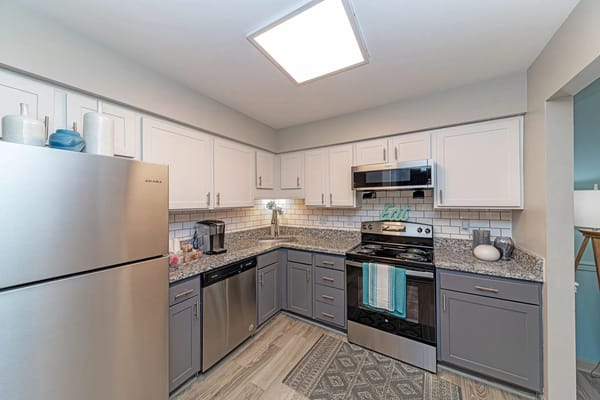 Modern kitchen interior with appliances and cabinetry