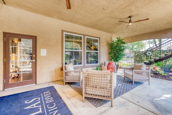 Outdoor seating area at The Villas at Scenic River