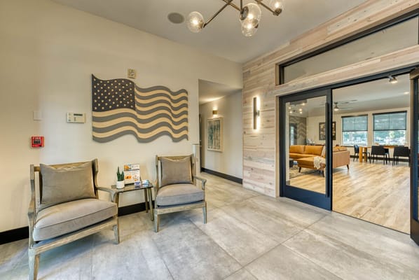Welcoming lobby area with seating and decor