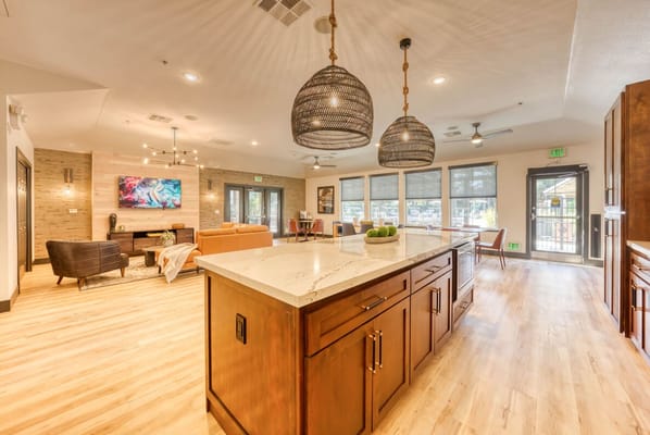 Bright common area with modern furnishings