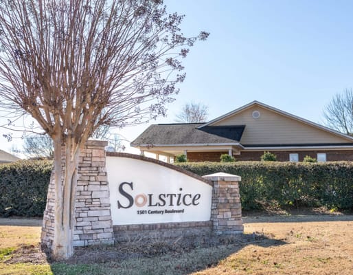 Exterior view of Solstice Apartments sign