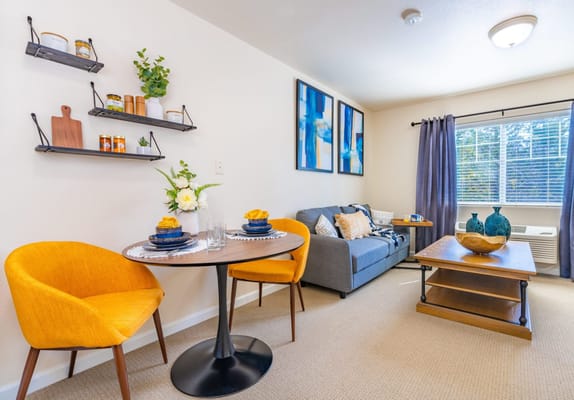 Cozy living room setup in a resident unit