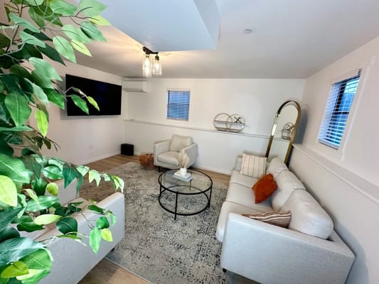 Bright common area with comfortable seating