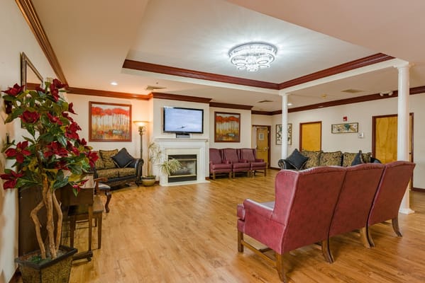 Interior view of a common area with seating and decor