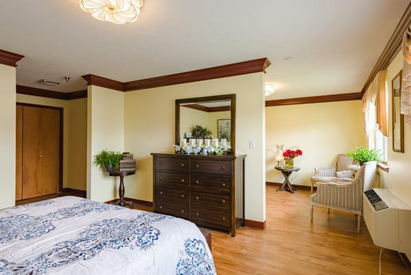 Cozy resident room with furnishings and decor