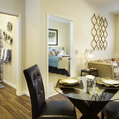 Interior view of a cozy resident room and dining area