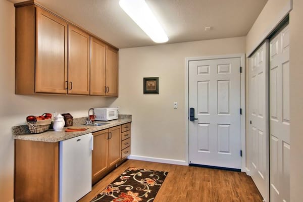 Interior view of a kitchenette area in a facility