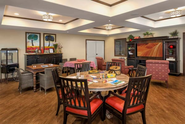 Interior common area with tables and seating