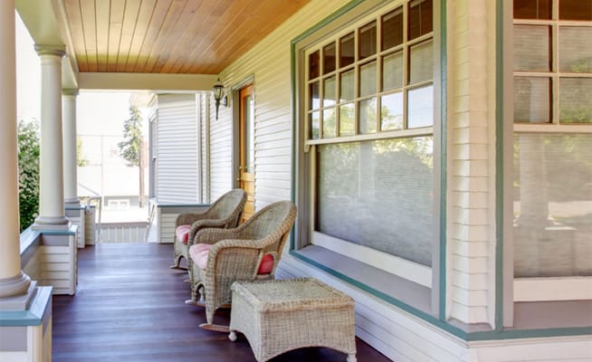 Outdoor seating area on a porch of the facility