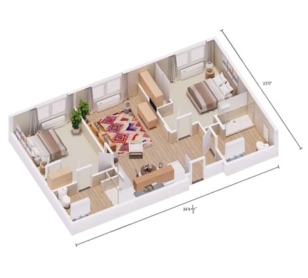Architectural floor plan of a shared living space