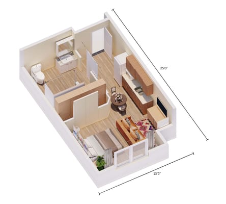 Architectural floor plan of a one-bedroom suite