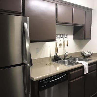Modern kitchen interior with stainless steel appliances