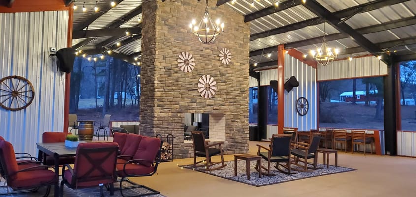 Inviting common area with seating and fireplace