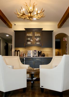 Cozy seating area with modern decor and amenities