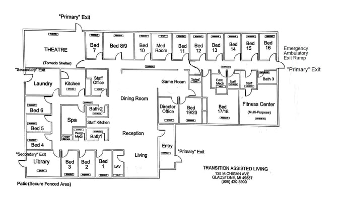 Architectural floor plan of Transition Assisted Living
