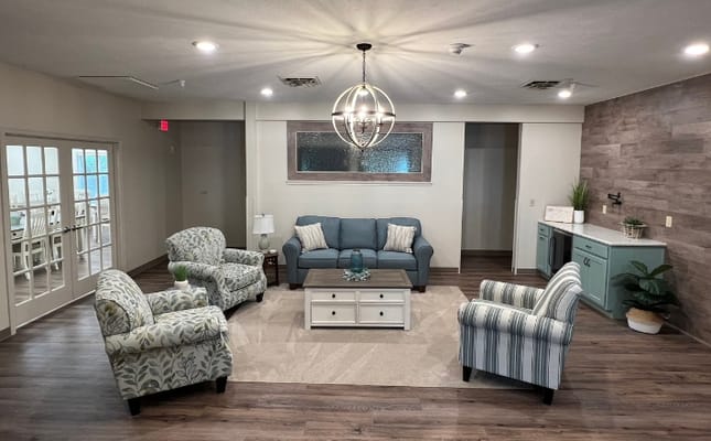 Comfortable common area with seating and decor