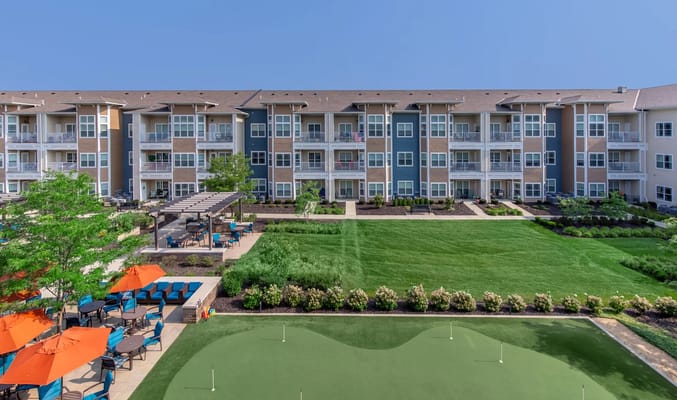Beautiful outdoor space with apartments and landscaping