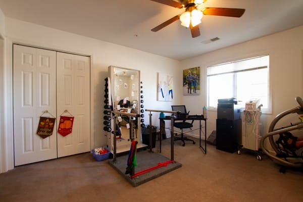 Interior exercise area with fitness equipment