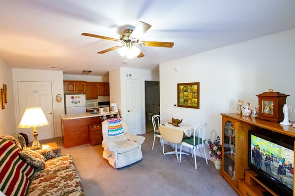 Cozy living space with furniture and kitchen area